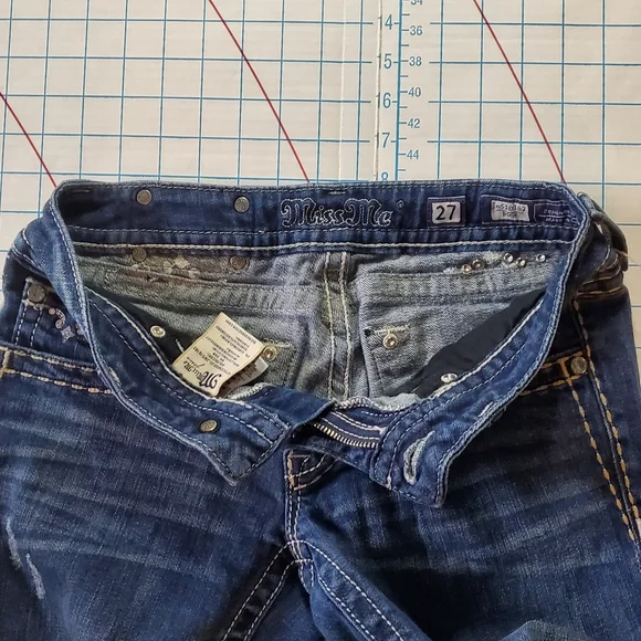Miss Me Boot Women's Size 27 Jeans Actual 28x30 Denim Beaded Jeweled Blue - Picture 8 of 16